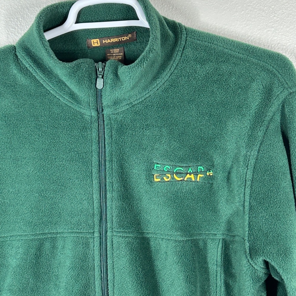 Harriton Fleece Jacket Gorpcore Escape Embroidery Full Zip Green Mens Medium